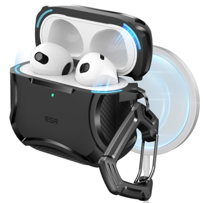 ESR Cyber Tough FlickLock MagSafe Case AirPods 4 in Black