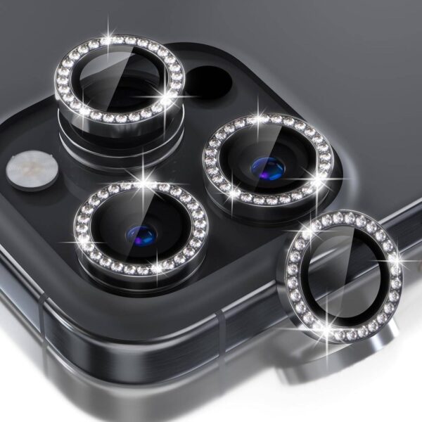 camera lens protector strass for iphone 16 pro black with applicator