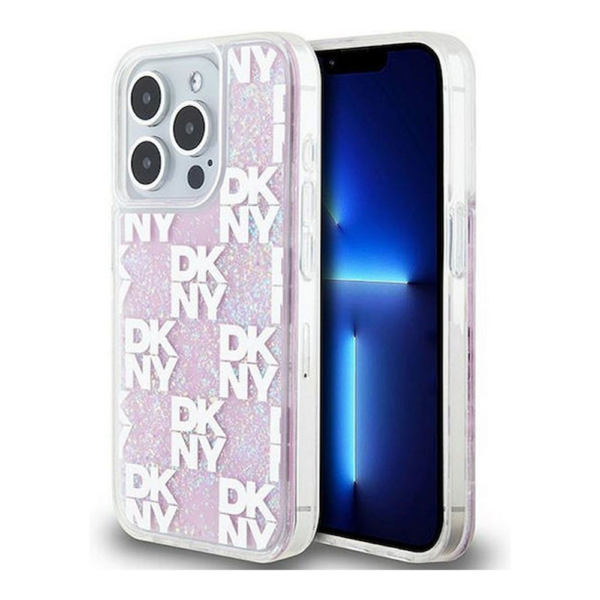 dkny liquid glitters checkered case iphone 15 pro pink